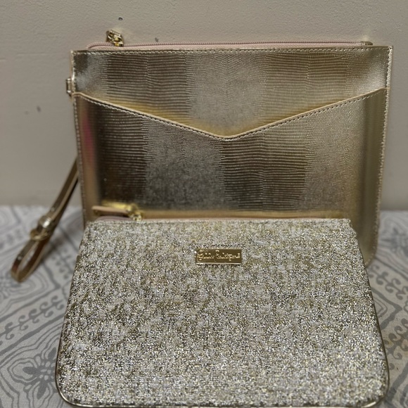 Lilly Pulitzer Gold and Silver Metallic Wristlet Clutch - Picture 2 of 11